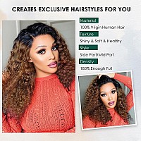 Ygqwd Brown Curly Wig Human Hair Pre Plucked Glueless Wig 13X4 Ombre Lace Front Wigs Human Hair 1B30 Colored Deep Wave Human Hai