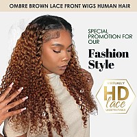 Ygqwd Brown Curly Wig Human Hair Pre Plucked Glueless Wig 13X4 Ombre Lace Front Wigs Human Hair 1B30 Colored Deep Wave Human Hai