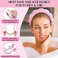 Erhiry Spa Headband For Washing Face Makeup Headband And Wristband Set Non Slip Headband Washing Face Terry Cloth Face Wash H