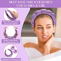 Erhiry Spa Headband For Washing Face Makeup Headband And Wristband Set Non Slip Headband Washing Face Terry Cloth Face Wash H