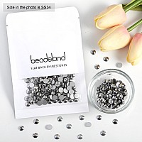 Beadsland 288Pcs Flat Back Crystal Rhinestones Round Gems For Nail Art And Craft Glue Fix Hematite Ss347173Mm