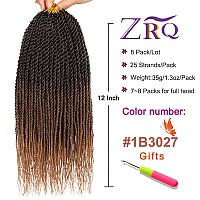 Zrq 8 Packs Senegalese Twist Crochet Hair 12 Inch Ombre Brown Pre Looped Short Crochet Braids Pre Twisted Small Havana Twist S