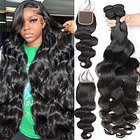 Body Wave Bundles With Closure 16 18 20 2214 Closure Human Hair Brazilian 4 Bundles With 4X4 Lace Closure Free Part 12A 100