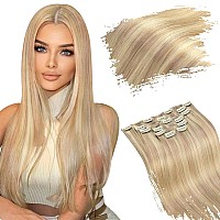 Ugeat Blonde Clip In Human Hair Extensions 18 Inch Dark Ash Blonde Mix Light Blonde Clip In Hair Extensions Remy Hair Ash Blonde