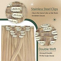 Ugeat Blonde Clip In Human Hair Extensions 18 Inch Dark Ash Blonde Mix Light Blonde Clip In Hair Extensions Remy Hair Ash Blonde