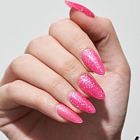 Glamermaid Hot Pink Almond Press On Nails Handmade Jelly Gel Fake Nail With Sliver Glitter Galaxy Medium Almond Glue On Nail S