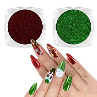 Allstarry Chrome Nail Powder 2 Colors Red Green Metallic Effect Mirror Glitter Powder Pigment Sparkling Holographic Manicure Pi