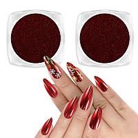 Allstarry Red Chrome Nail Powder 2Pcs Metallic Mirror Effect Dust Glitter Glazed Manicure Decoration Reflective Pigment For Gel