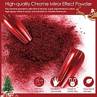 Allstarry Red Chrome Nail Powder 2Pcs Metallic Mirror Effect Dust Glitter Glazed Manicure Decoration Reflective Pigment For Gel