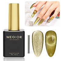 Megior 15Ml Cat Eye Gel Nail Polish 1Pc Khaki Green Magnetic Nail Polish With Magnet Soak Off Holographic Diamond Cat Eye Gel Po