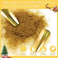 Allstarry Chrome Nail Powder 2 Colors Metallic Effect Mirror Chrome Powder Pigment Shiny Holographic Manicure Pigment Gold Sive