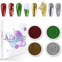 Allstarry Chrome Nail Powder 4 Colors Metallic Mirror Effect Pigment Chrome Iridescent Nail Glitter Magic Unicorn Glitter Dust K