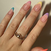 Glamermaid Press On Nails Colorful French Tip Medium Almond Nude Fake Nails Short Oval Round Glue On Nails Short Stick On Nail