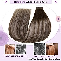 Laavoo Tape In Hair Extensions Balayage Human Hair Tape In Extensions 24 Inch Dark Brown To Ash Blonde Mix Brown Hair Extensions