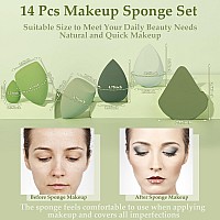 14 Pcs Makeup Sponge Set Beauty Sponges Blender With 4 Pcs Powder Puff And 4 Pcs Mini Make Up Sponges St Patricks Day Gift Fo