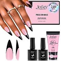 Jofay Fashion French Gel Nails Soft Gel Black French Tip Press On Nails Stiletto Nail Tips False Nails Press On Nails Long