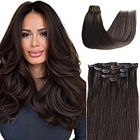 Clip In Hair Extensions Real Human Hair 2 Dark Brown Clip In Remy Human Hair Extensions 14 Inch 70G 5Pcs Soft Silky Straight Se