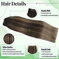 Hair Extensions Real Human Hair Clip Ins Hair Extension Clips 16 Inch Dark Brown Fading To Ash Brown With Dark Brown Highlights