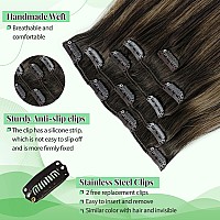 Hair Extensions Real Human Hair Clip Ins Hair Extension Clips 16 Inch Dark Brown Fading To Ash Brown With Dark Brown Highlights