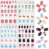 Janyun 96 Pcs Fake Nails For Kids Preglue Full Cover Short False Nails Children Nails Lovely Gift