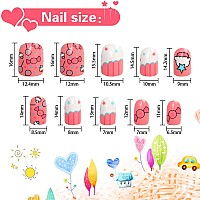 Janyun 96 Pcs Fake Nails For Kids Preglue Full Cover Short False Nails Children Nails Lovely Gift