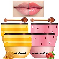 4Pcs Bee Lip Balm Honey Pot Honey Strawberry Lip Balm Lip Mask With Stick Moisturizing Sleeping Lip Mask Day Night Lip Care