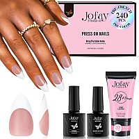 240Pcs French Gel Nail Tips Jofay Fashion French Tip Press On Nails Brown Short Almond Pre Tip Primer Base Coat No Need To