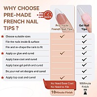 240Pcs French Gel Nail Tips Jofay Fashion French Tip Press On Nails Brown Short Almond Pre Tip Primer Base Coat No Need To