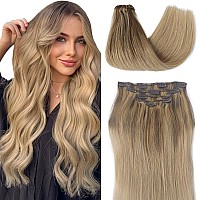 Clip In Hair Extensions Real Human Hair 14 Inch Remy Human Hair Clip In Extensions Balayage Golden Brown And Golden Blonde Ombr