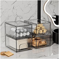 Zhiai Makeup Organizer Drawers Stackable Stripes Bathroom Organizers And Storage For Bathroom Vanity And Kitchen Cabinets 4 P