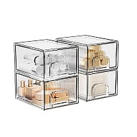 Zhiai Makeup Organizer Drawers Stackable Stripes Bathroom Organizers And Storage For Bathroom Vanity And Kitchen Cabinets 4 P