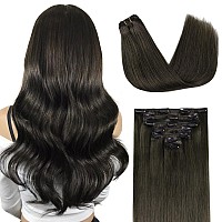 Doores Human Hair Extensions Clip Ins Mocha Brown 14 Inch 7Pcs 120G Clip In Remy Hair Extensions Natural Human Hair Extensions