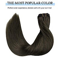 Doores Human Hair Extensions Clip Ins Mocha Brown 14 Inch 7Pcs 120G Clip In Remy Hair Extensions Natural Human Hair Extensions