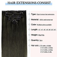 Doores Human Hair Extensions Clip Ins Mocha Brown 14 Inch 7Pcs 120G Clip In Remy Hair Extensions Natural Human Hair Extensions