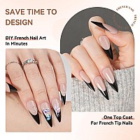 French Gel Nail Tips Kit Jofay Fashion 240Pcs Stiletto French Tip Press On Nails Long Natural Fake Nails Prebase Coat Black