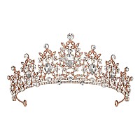 Sweetv Jewelred Tiaras And Crowns For Women Crystal Queen Crown Rose Gold Wedding Tiara For Bride Metal Birthday Quinceanera