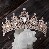 Sweetv Jewelred Tiaras And Crowns For Women Crystal Queen Crown Rose Gold Wedding Tiara For Bride Metal Birthday Quinceanera