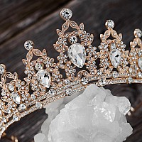 Sweetv Jewelred Tiaras And Crowns For Women Crystal Queen Crown Rose Gold Wedding Tiara For Bride Metal Birthday Quinceanera