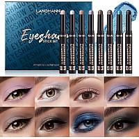 Bestland 8 Pcs Cream Eyeshadow Stick Highlighter Makeup Stick Set Longlasting Waterproof Creaseproof Blendable Eye Shadow A