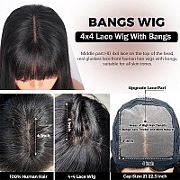 Sooolavely Body Wave 4X4 Lace Front Wigs With Bangs For Black Women Body Wave Glueless Wigs With Bangs 180 Density Wear And Go