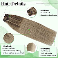 Clip In Hair Extensions Human Hair 12 Inch Hair Extensions Real Human Hair Clip Ins 70G 5Pcs Golden Brown To Golden Blonde Fadi