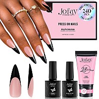 Jofay Fashion French Gel Nails Soft Gel Black French Tip Press On Nails Stiletto Nail Tips False Nails Xcoat Press On Nails