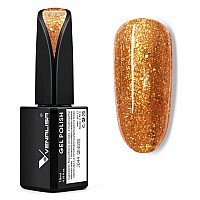 Venalisa 15Ml Glitter Gold Gel Nail Polish Sparkle Orange Gold Gel Polish Shiny Gold Color Soak Off Uv Led Sparkly Shimmer Nail