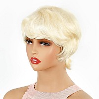 Luxnovolex Wear And Go Blonde Human Hair Wig Pixie Cut Wigs For Black Women With Bangs Human Hair Wigs Glueless Wigs Human Hair