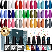 Vanreesa 21 Colors Gel Nail Polish Set 24 Pcs Gel Nail Polish With Base Coat Glossy Matte Top Coat Pink Green Blue Yellow Gel