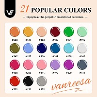 Vanreesa 21 Colors Gel Nail Polish Set 24 Pcs Gel Nail Polish With Base Coat Glossy Matte Top Coat Pink Green Blue Yellow Gel