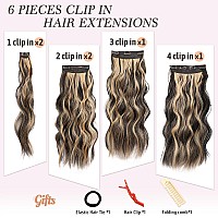 Nayoo Clip In Hair Extensions For Women 20 Inch Long Wavy Curly Black Mix Blonde Hair Extension Full Head Synthetic Hair Extensi