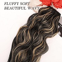 Nayoo Clip In Hair Extensions For Women 20 Inch Long Wavy Curly Black Mix Blonde Hair Extension Full Head Synthetic Hair Extensi