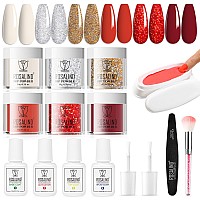 Rosalind 6 Colors Valentines Day Dip Nails Powder Starter Kit Red Glitter Nail Dip Powder Kit Milkly White Dip Powder Nail Kit