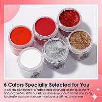 Rosalind 6 Colors Valentines Day Dip Nails Powder Starter Kit Red Glitter Nail Dip Powder Kit Milkly White Dip Powder Nail Kit